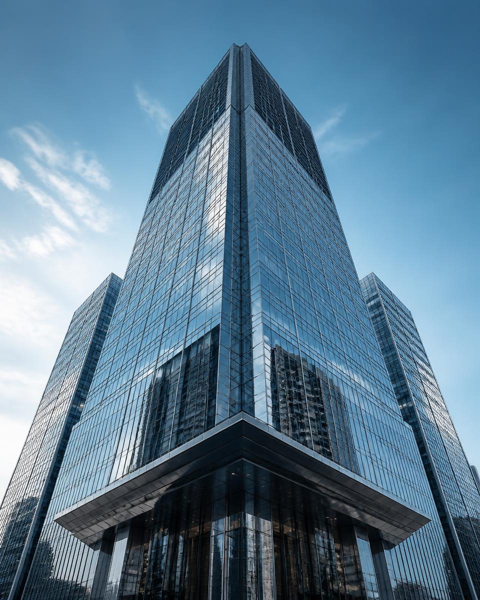 Modern commercial office tower served by an optimized waste program